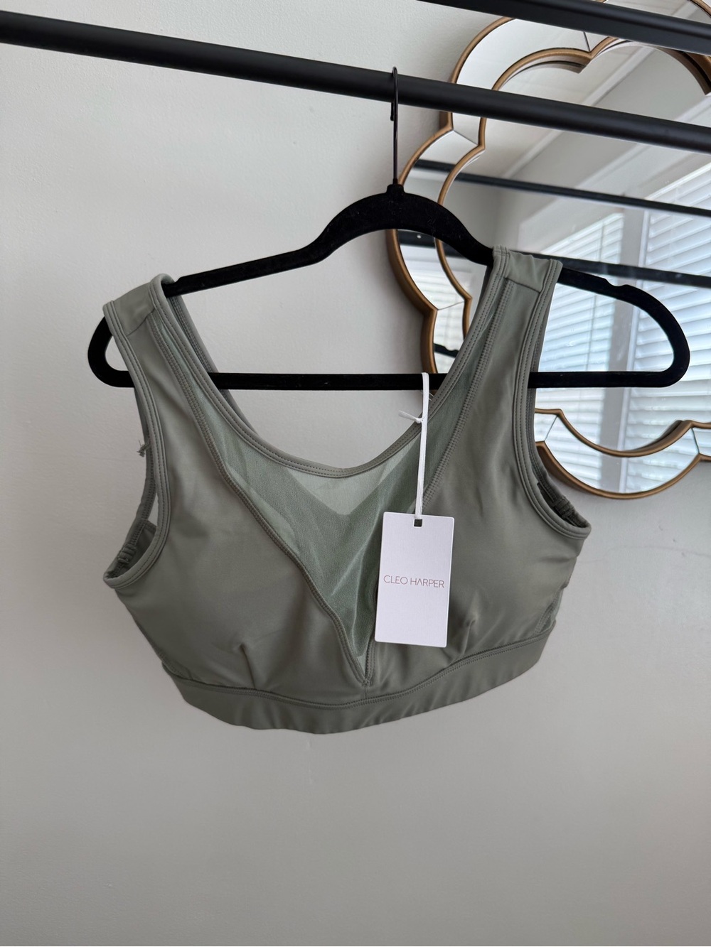 Cleo Harper Sage Green Mesh-Panel Sports Bralette